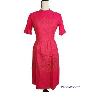 1950s Vintage L'Aiglon Party Cocktail Dress Bodice Lace Red Women's Size 10